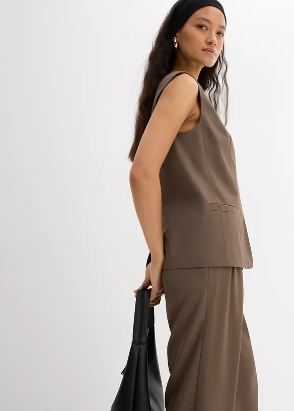 Lang mouwloos vest van twill, bonprix