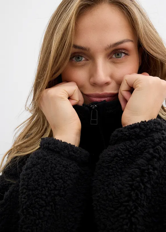 Fleece trui met opstaande kraag, bonprix