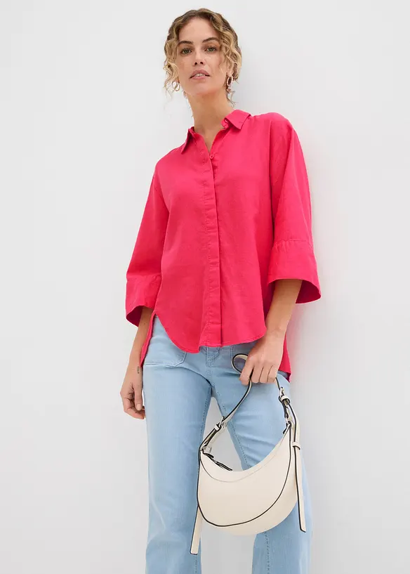 Overhemdblouse in een koele linnenmix, bonprix