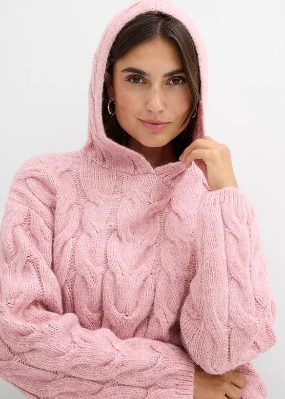 Gebreide hoodie van een zachte wolmix, bonprix