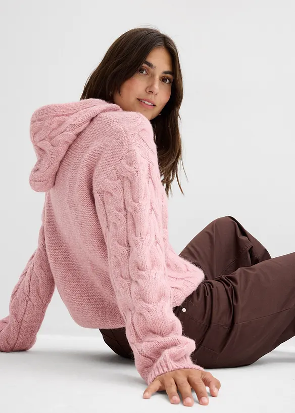 Gebreide hoodie van een zachte wolmix, bonprix