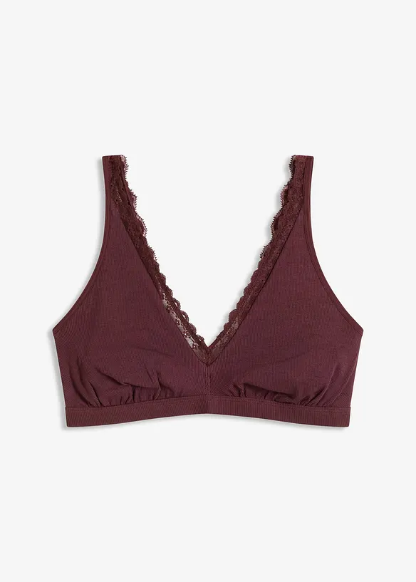 Geribde bralette met biologisch katoen en kant, bonprix