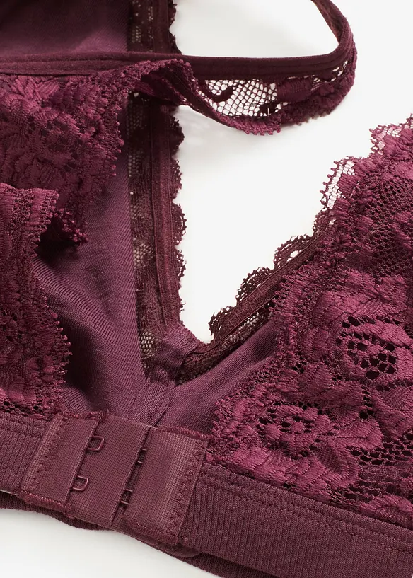 Geribde bralette met biologisch katoen en kant, bonprix