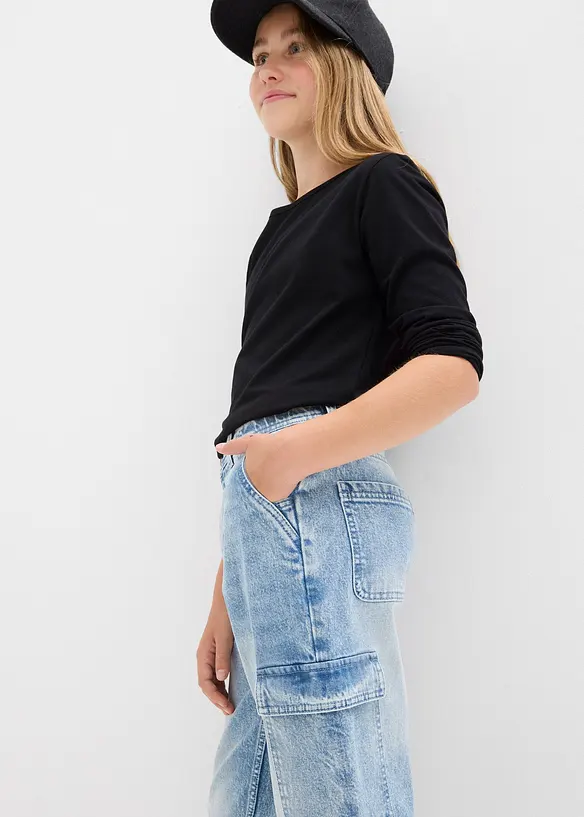 Wijde cargo jeans, mid waist, bonprix