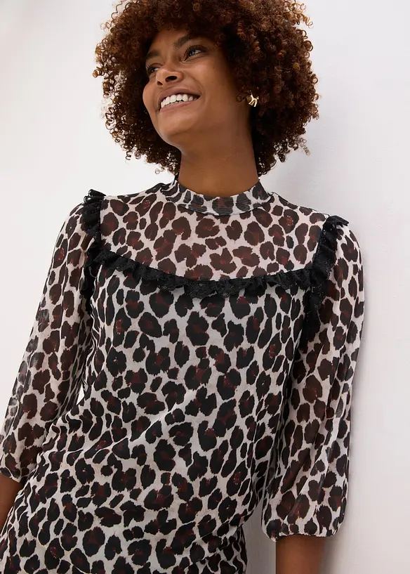 Shirt van zacht mesh met kant, bonprix