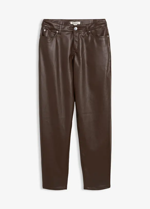Imitatieleerbroek in barrelvorm, mid waist, bonprix
