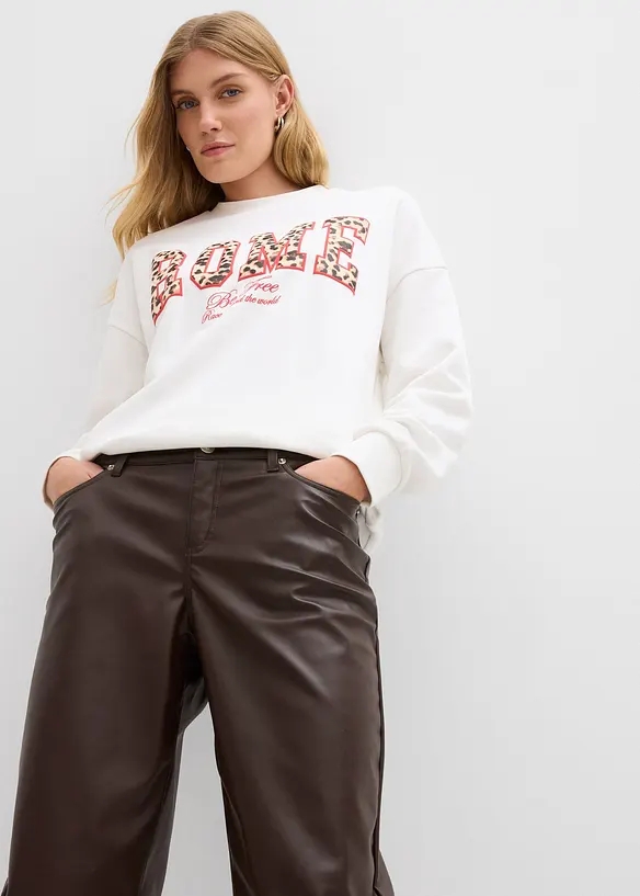 Imitatieleerbroek in barrelvorm, mid waist, bonprix