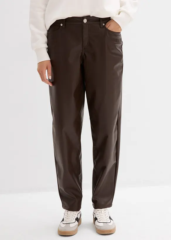 Imitatieleerbroek in barrelvorm, mid waist, bonprix