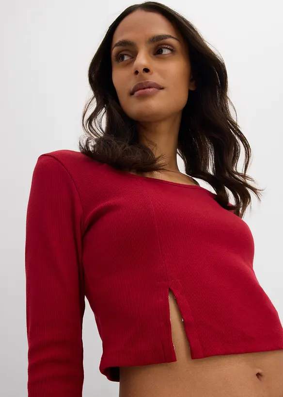 Kort geribd shirt, bonprix