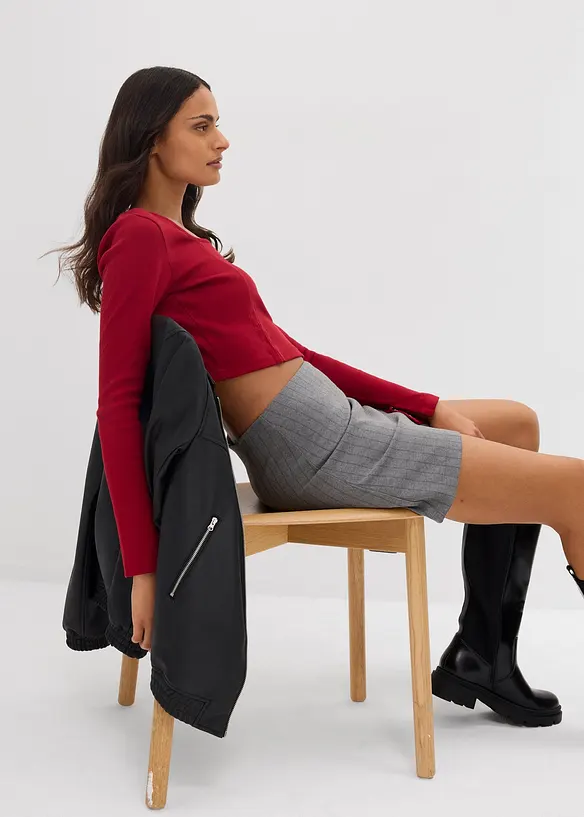 Kort geribd shirt, bonprix