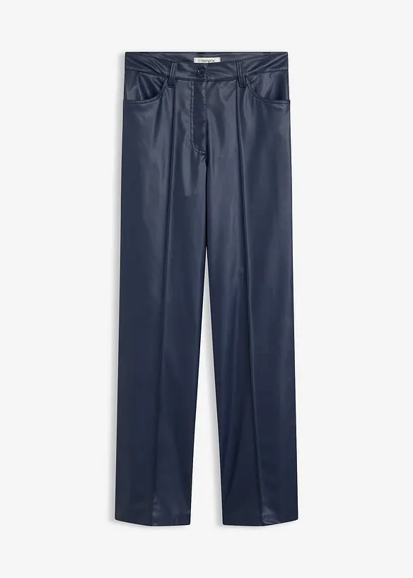 Imitatieleren wide leg broek met biezen, bonprix