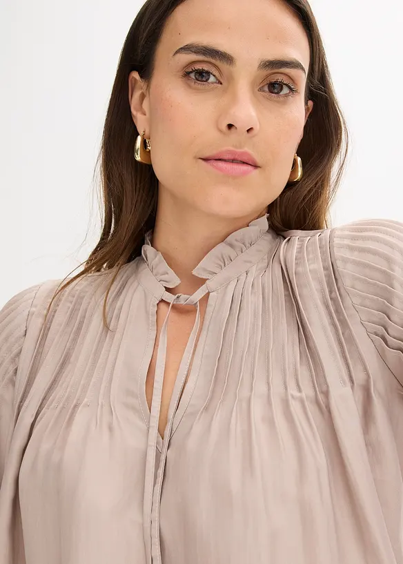 Tuniekblouse van glanzend satijn met biezen, bonprix