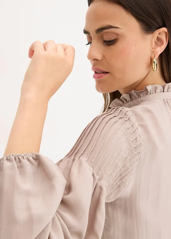 Tuniekblouse van glanzend satijn met biezen, bonprix