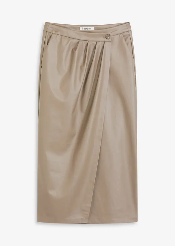 Imitatieleren midirok in wikkellook, bonprix