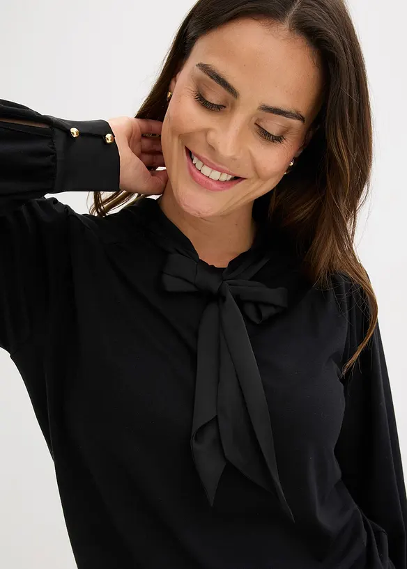 Shirt met viscose en satijnen strik, bonprix