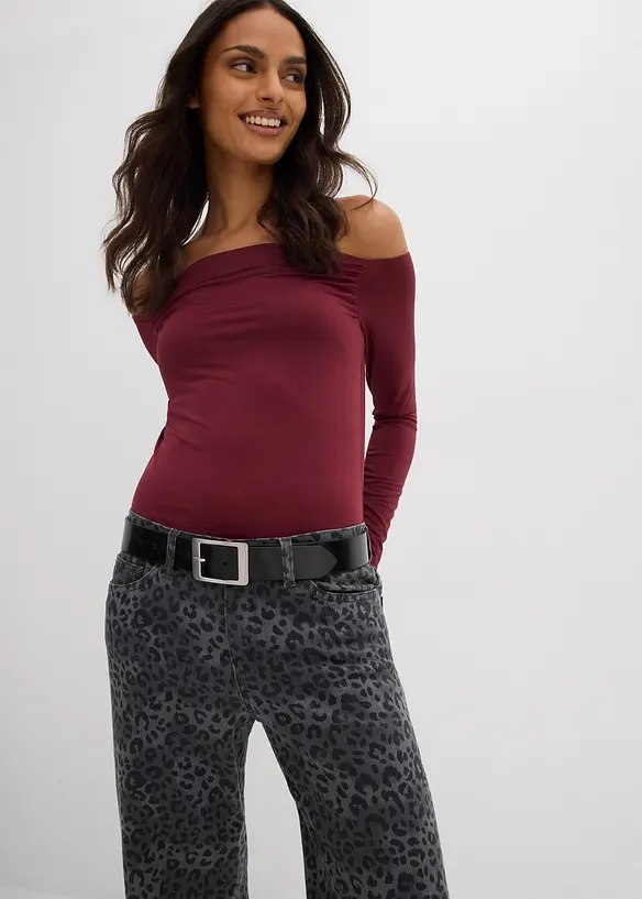 Wide leg twill broek met luipaardprint, bonprix