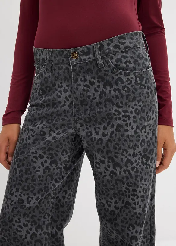 Wide leg twill broek met luipaardprint, bonprix