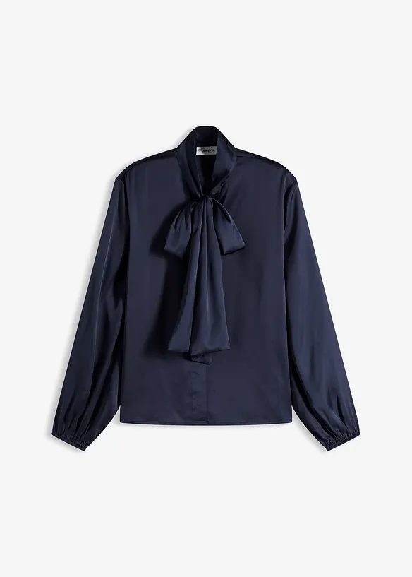 Blouse met strik van soepelvallend satijn, bonprix