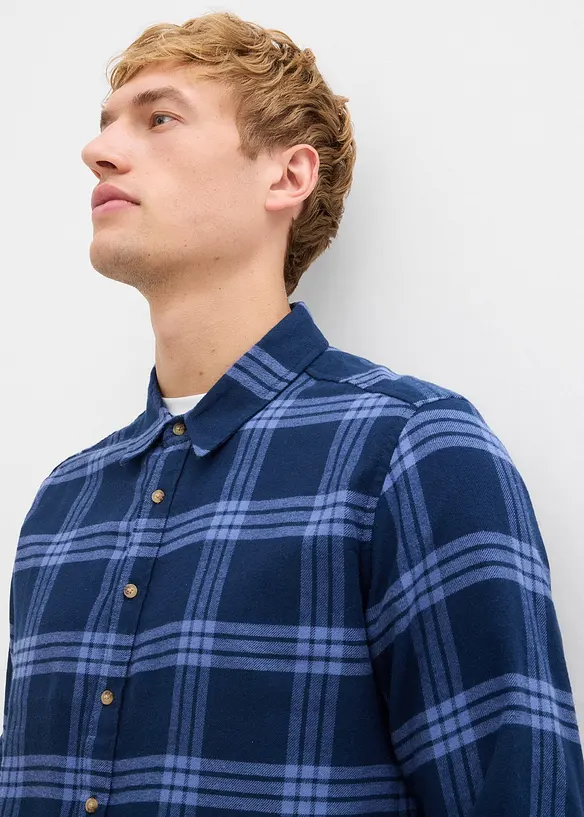 Flanel overhemd met lange mouwen en biologisch katoen, bonprix