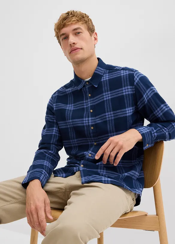 Flanel overhemd met lange mouwen en biologisch katoen, bonprix