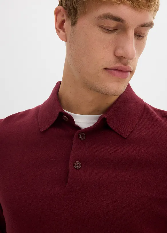 Fijngebreide polo-trui met prachtig merinowol, slim fit, bonprix