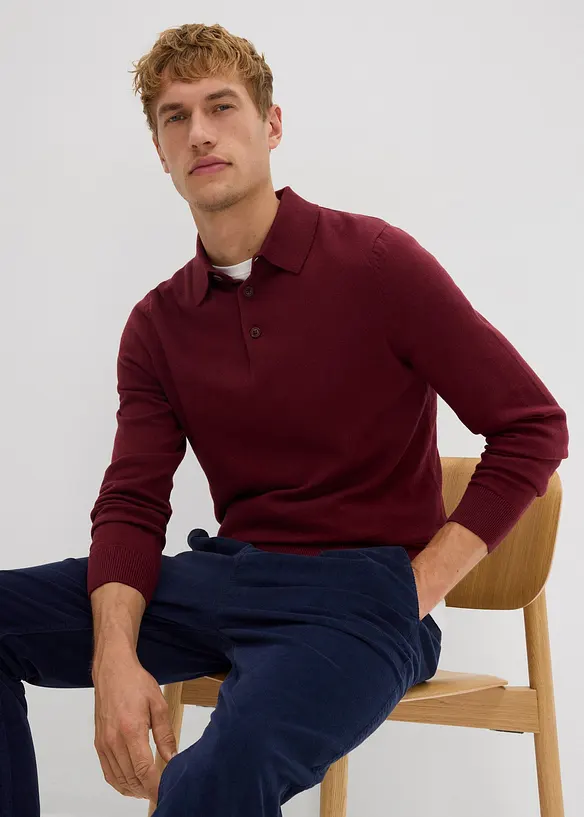 Fijngebreide polo-trui met prachtig merinowol, slim fit, bonprix