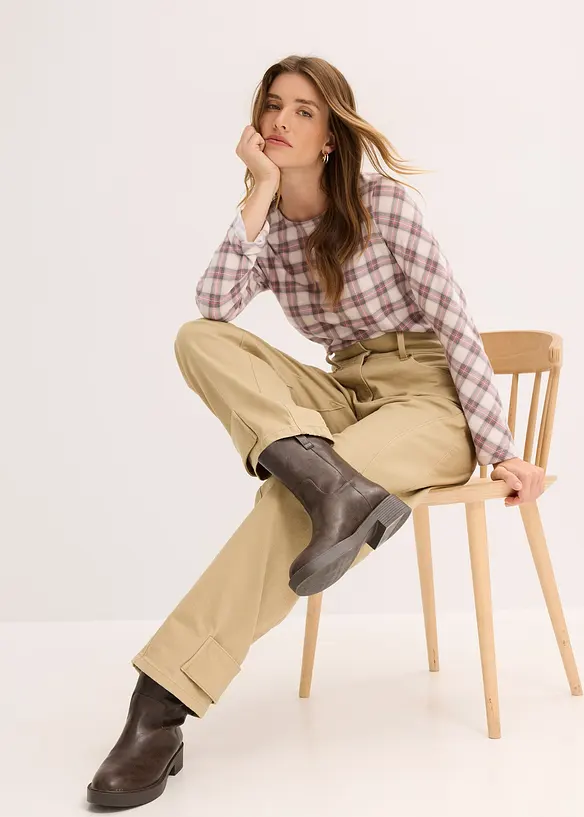 Twill broek met hoge band, bonprix