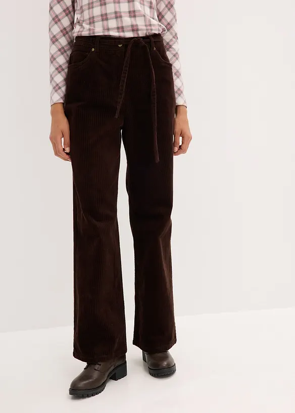 Wijde corduroy broek met strikkoord, bonprix