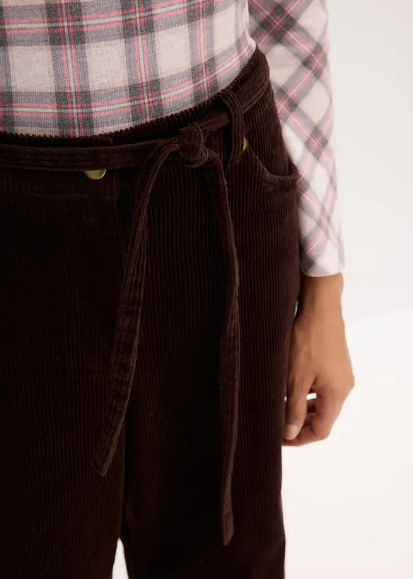 Wijde corduroy broek met strikkoord, bonprix
