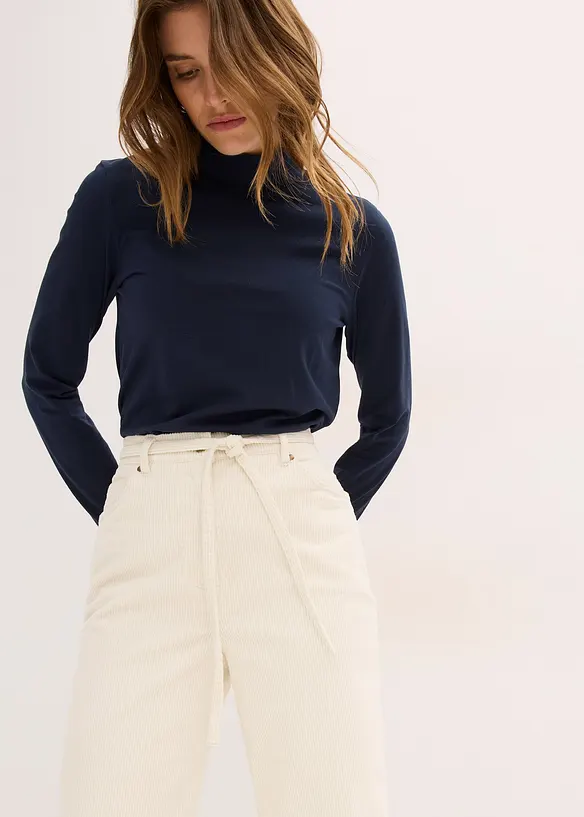Wijde corduroy broek met strikkoord, bonprix