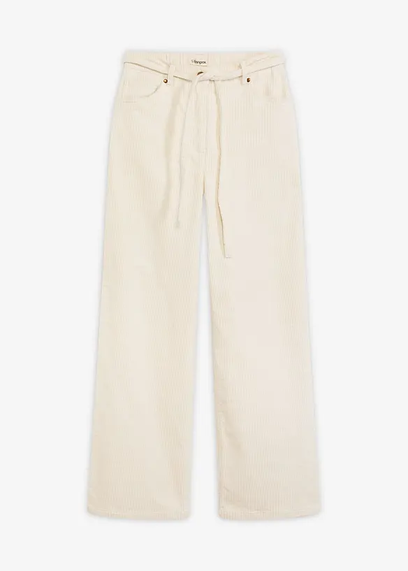 Wijde corduroy broek met strikkoord, bonprix