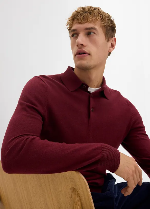 Fijngebreide polo-trui met prachtig merinowol, slim fit, bonprix