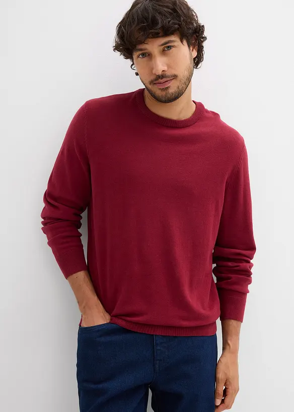 Fijn gebreide trui met ronde hals en katoen, regular fit, bonprix