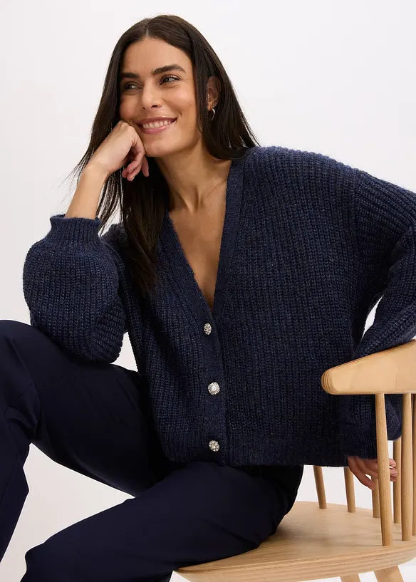 Oversized vest met glanzend garen en wol, bonprix