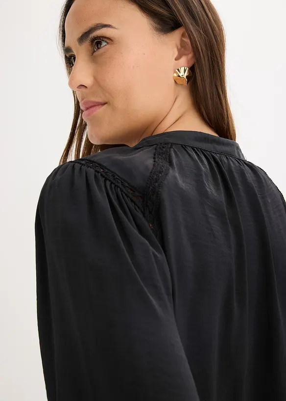 Blouse met biezen van kant, bonprix