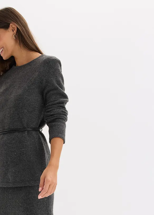 Gebreid shirt met wol en strikbandje van imitatieleer, bonprix