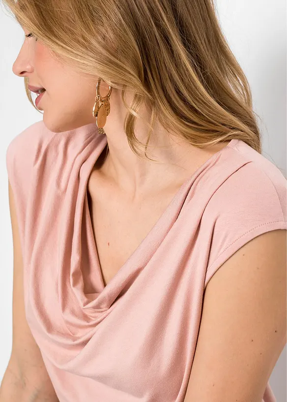 Shirt met watervalhals in een viscosemix, bonprix