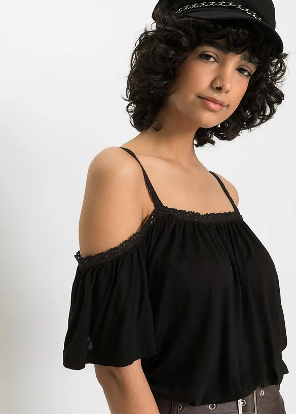 Cold shoulder shirt met kant, bonprix