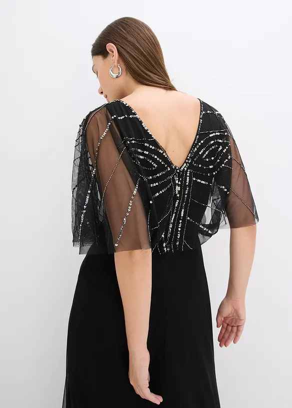 Maxi jurk van fijne tule met paillettenborduursel, bonprix