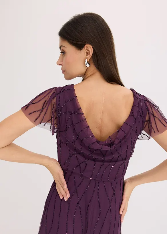 Maxi jurk van delicate tule met parelborduursel, bonprix