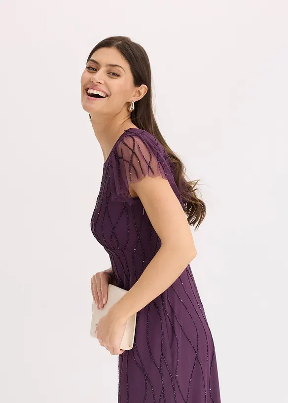 Maxi jurk van delicate tule met parelborduursel, bonprix