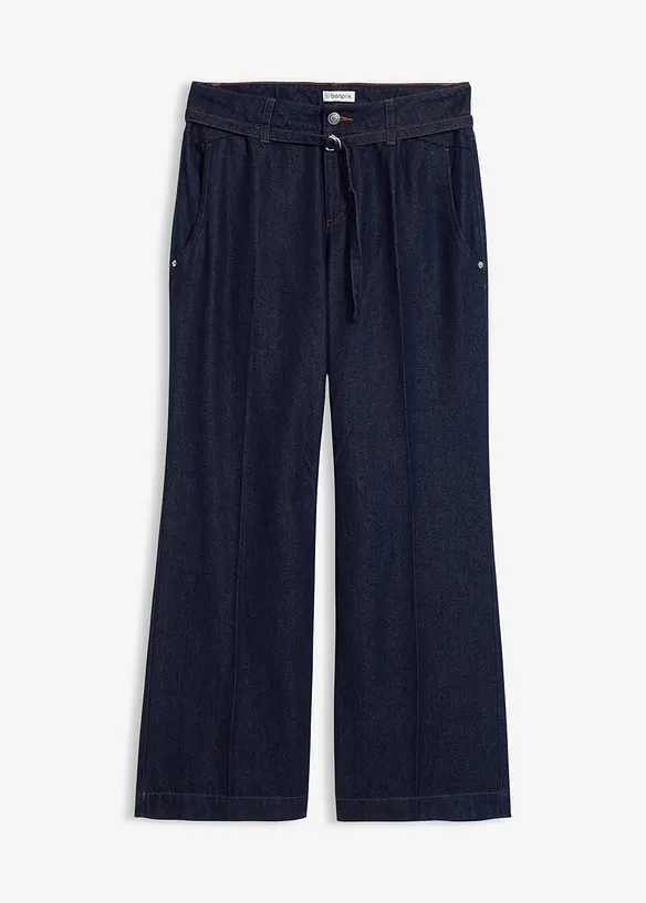 Wide leg jeans mid waist met riem, bonprix