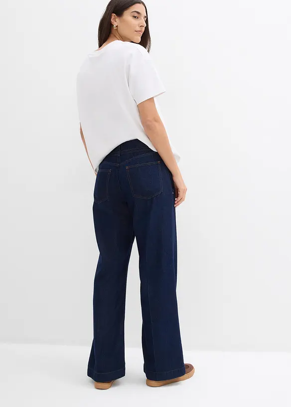 Wide leg jeans mid waist met riem, bonprix