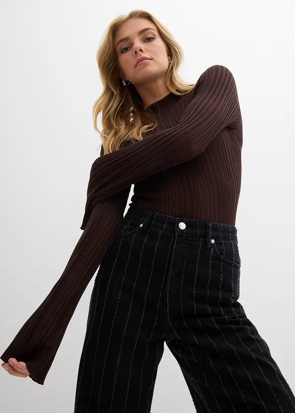 Wide leg jeans high waist met destroyed look, bonprix