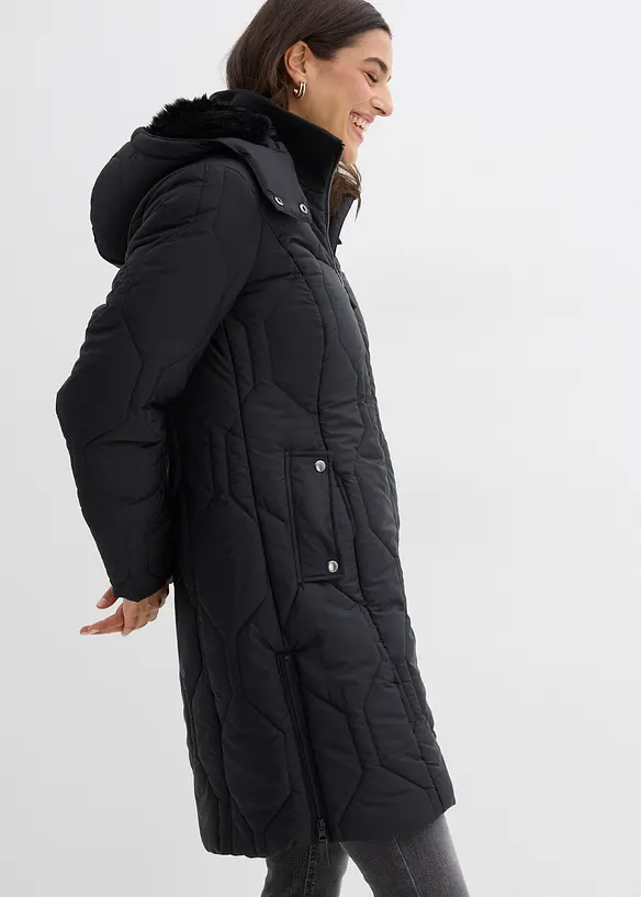 Korte coat met diamantstiksels en ritsen opzij, bonprix