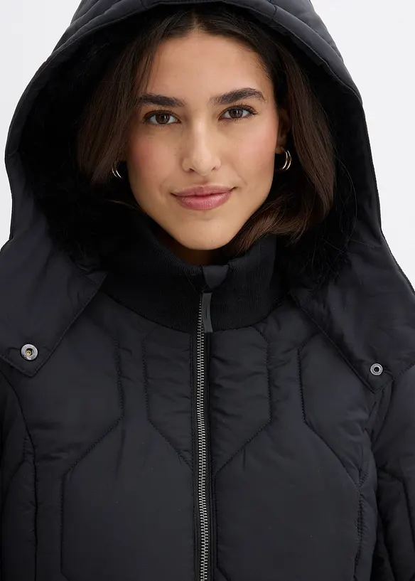 Korte coat met diamantstiksels en ritsen opzij, bonprix