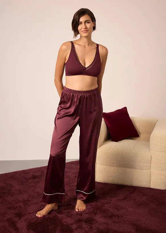 Geribde bralette met biologisch katoen en kant, bonprix