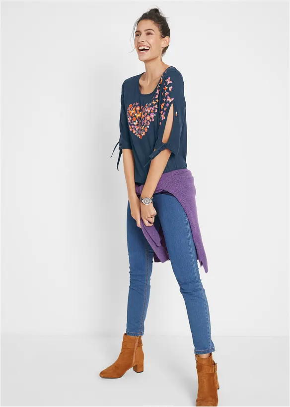 Cold shoulder shirt van katoen, halflange mouw, bonprix