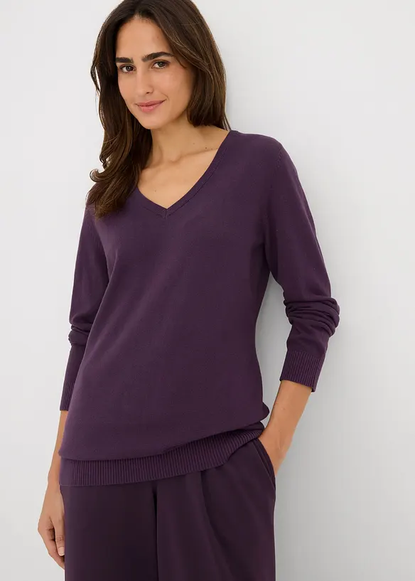 Lange basic trui met V-hals, bonprix