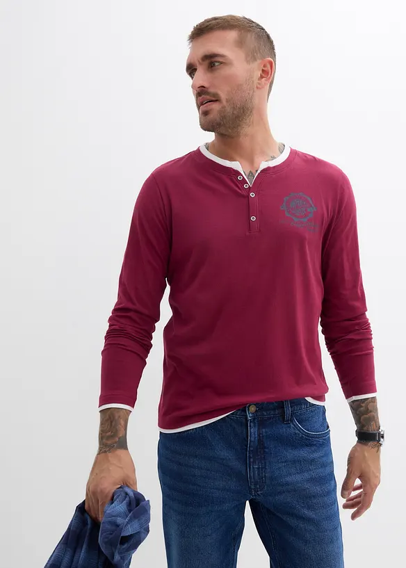Henley shirt (set van 2), lange mouw, bonprix